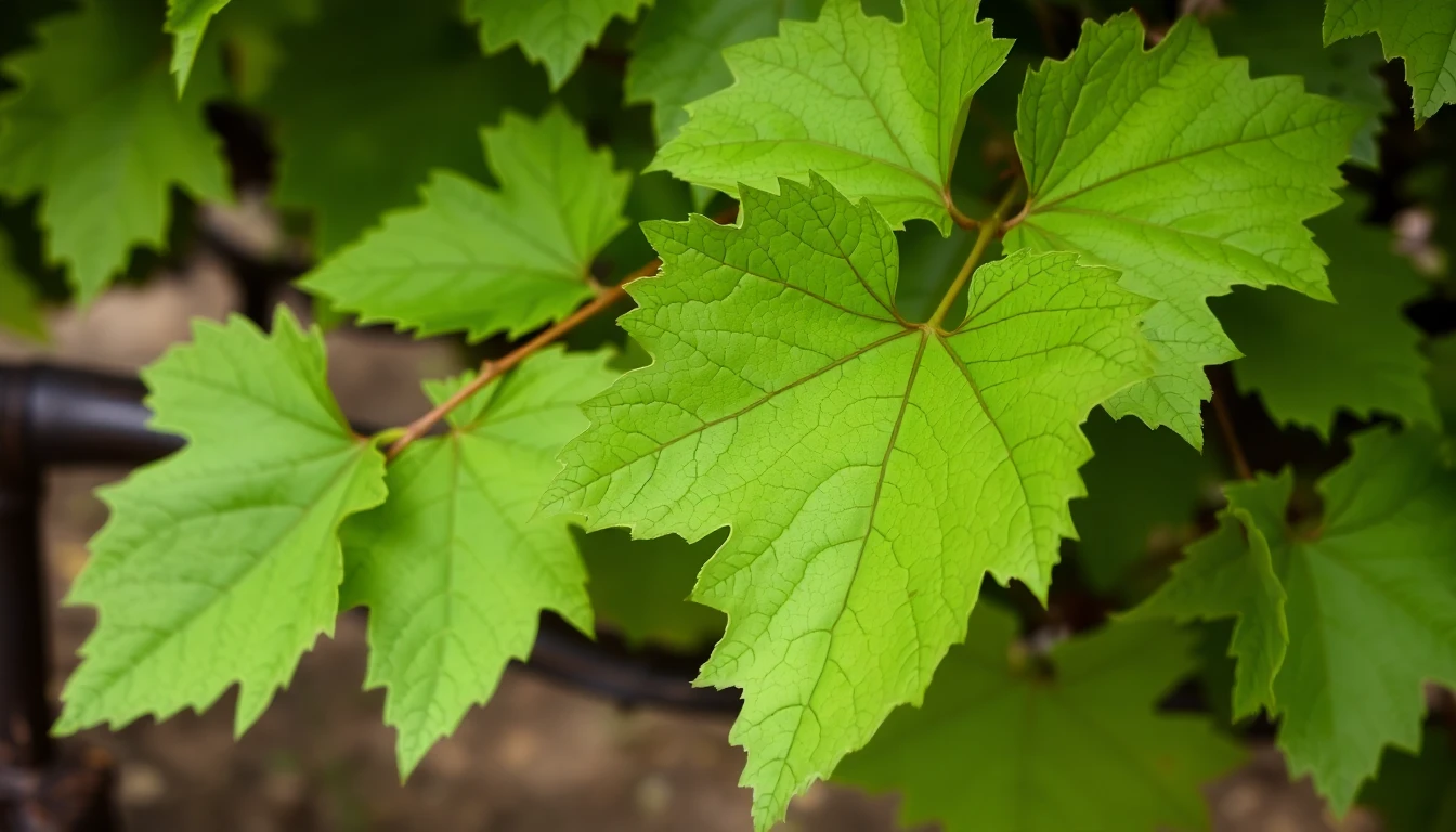 Hojas de vid sanas y verdes después del tratamiento contra filoxera